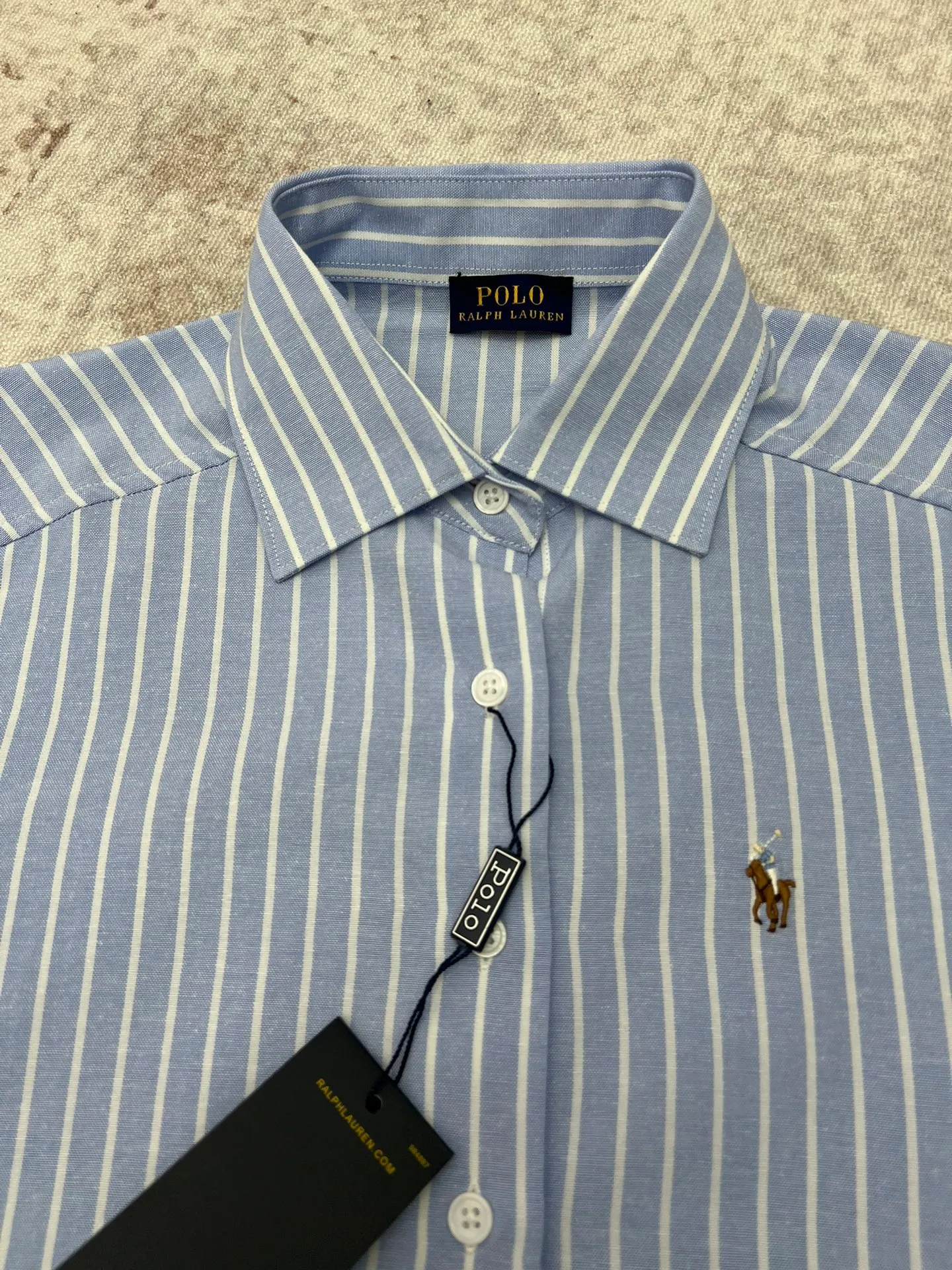 🅿️440 Polo 25ss New Vertical Stripe Logo Lapel Long Sleeve Shirt Men's Blue High Version Size: S.M.L.XL.